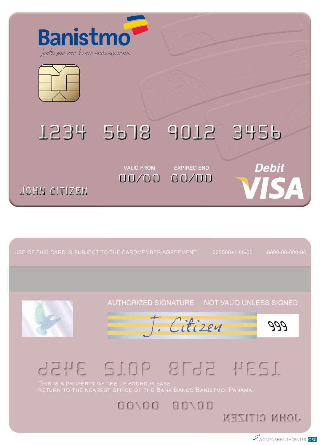 Download Panama Banco Banistmo visa debit card Photoshop template